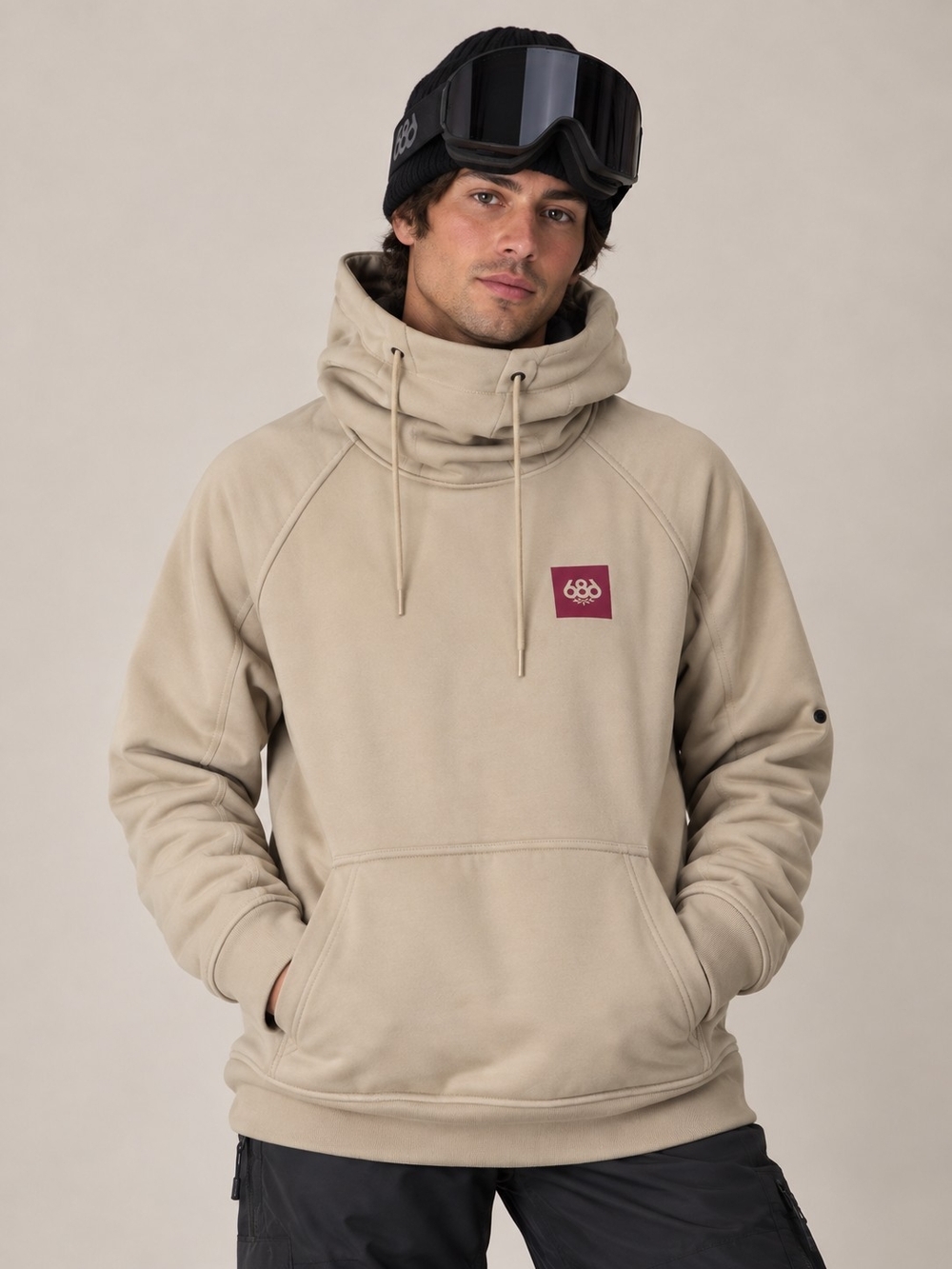 686 Men's Sand High-Collar Pullover Hoodie with Logo Patch